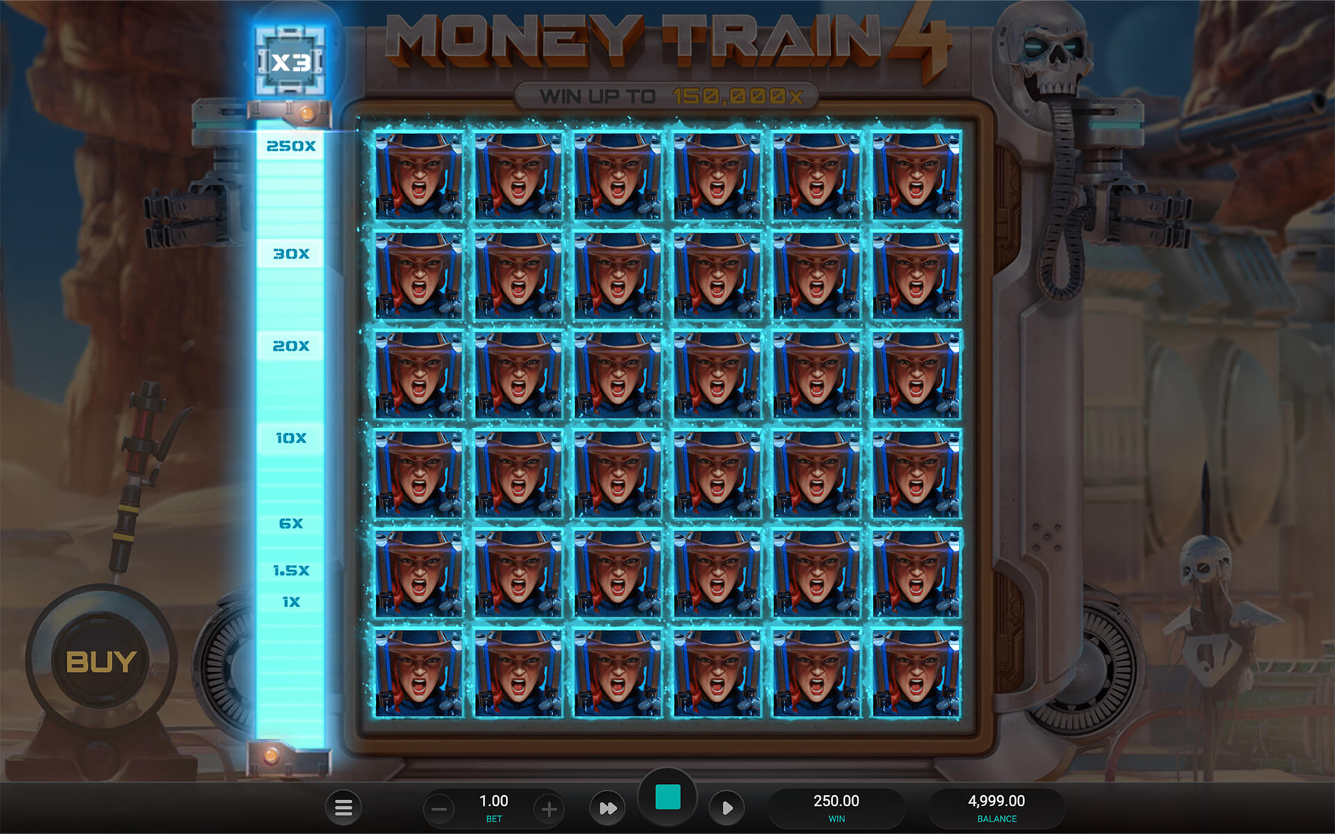 Money Train 4 gameplay showing active paylines and symbol combinations